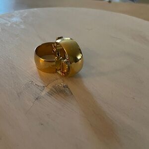 Gold Tone Wide Hoop Huggie Earrings - Women Jewelry